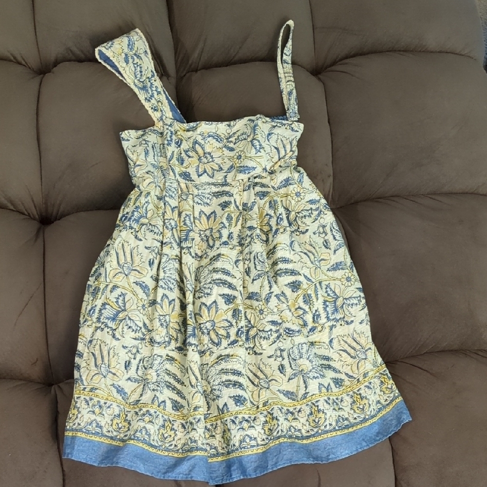 Vintage Free People One Shoulder Light Floral Dress With Smocked Back